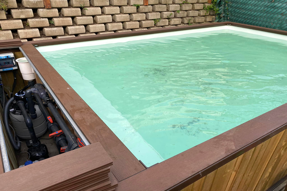 filtro piscina de madera