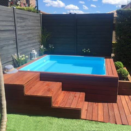 mini piscina de fibra elevada 2x2 montse piscina pequeña reforzada con poliester revestida de madera escalera piscina y jardinera