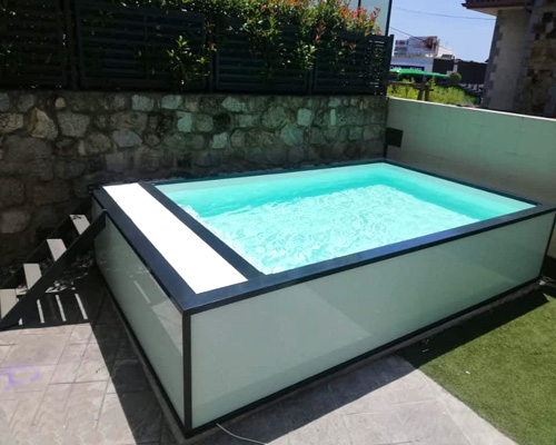 piscinas prefabricadas elevadas fijas para terraza pequeña con cristal piscina y lámina armada sin permiso de obra