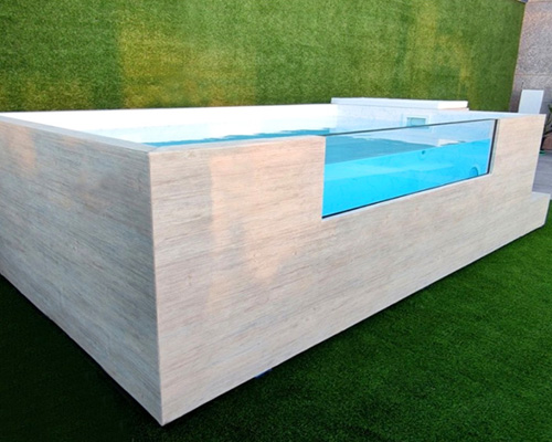 piscina elevada prefabricada de acero y liner con cristal