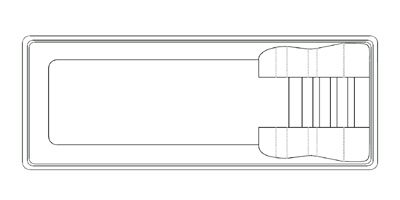 Esquema piscina rectangular de fibra Picara Spa700 con 2 bancos de hidromasaje y escalera de poliester