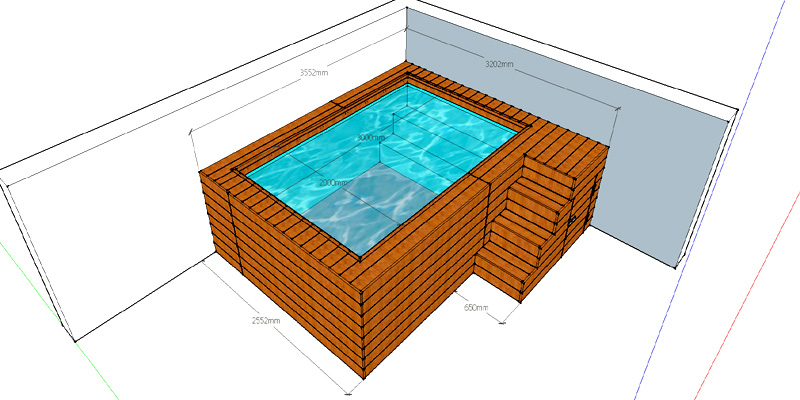 precio tarima piscina elevada pequeña de poliester con fibra de vidrio 3x2 para terraza