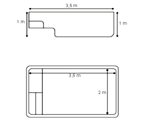 esquema vaso mini piscina Adela de resina fibra y poliester rectangular 3x2 elevada