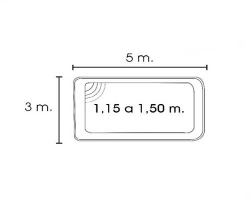 plano piscina de fibra Estrella5 con medidas de largo alto y ancho