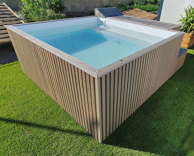 piscina acero madera cristal elevada prefabricada