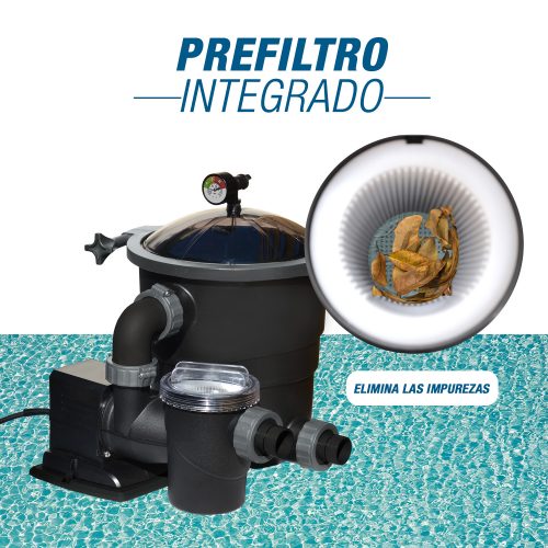 prefiltro integrado de la depuradora piscina elevada o desmontalble FMax de Poolex