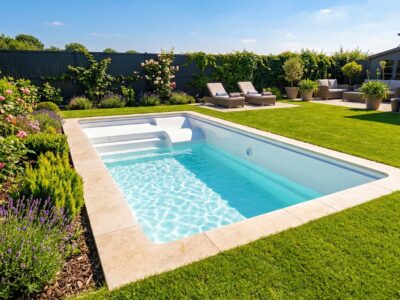 Piscina 8x4 con playa y tumbona Tamariu