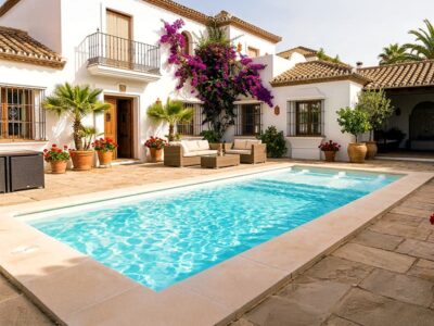 Piscina poliester 7×3 con playa de entrada y escalones Waikiki