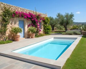 piscina 6x3 de fibra de vidrio moderna para jardin rustico Marlen65