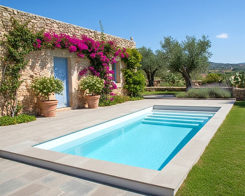 piscina 6x3 de fibra de vidrio moderna para jardin rustico Marlen65