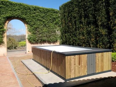 piscina elevada fija de madera natural acabado gris antracita
