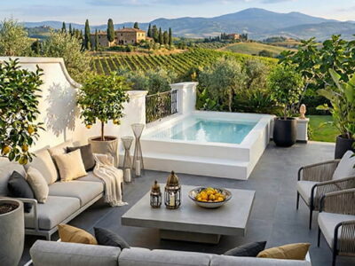 Mini piscina 3x2 poliester elevada Margot con banco largo