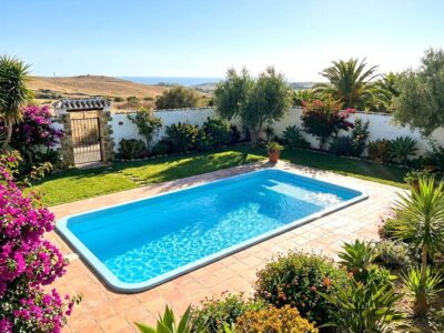 Piscina 6x3 de fibra con playa Capri60 en Andalucia