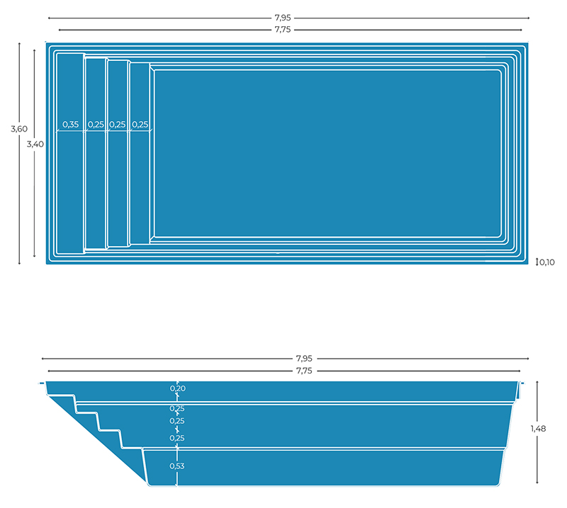 medidas piscina de fibra premium Estartit77